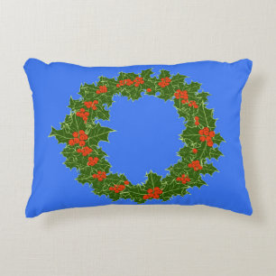 Merry Red Berry & Holly Wreath for Christmas  Decorative Cushion