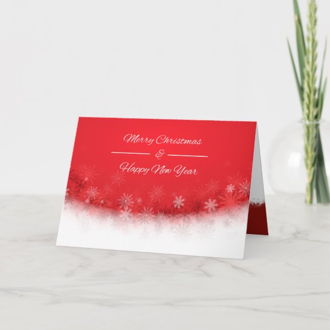 Merry Red Christmas Happy New Year with Snowflakes Holiday Card (Front)