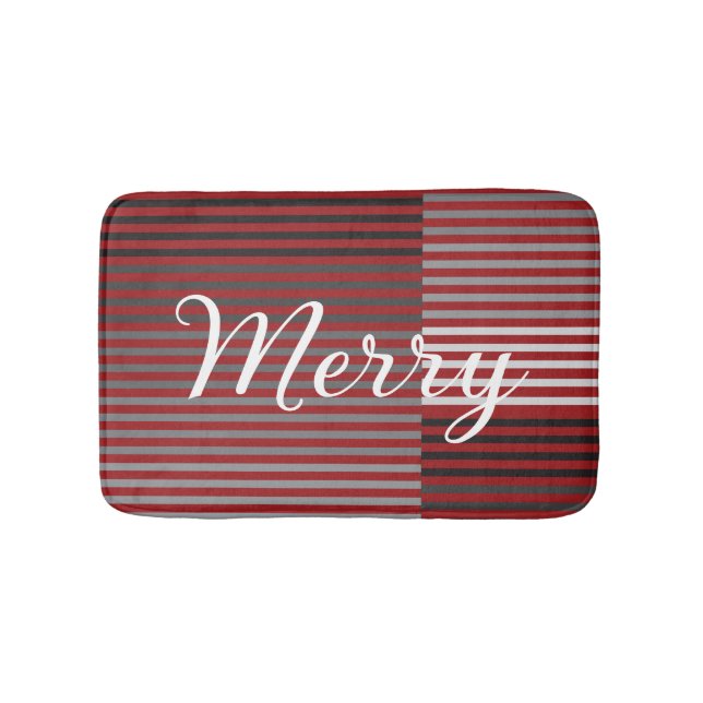 Merry -Red, Gray, Black, White Stripes Bath Mat (Front)