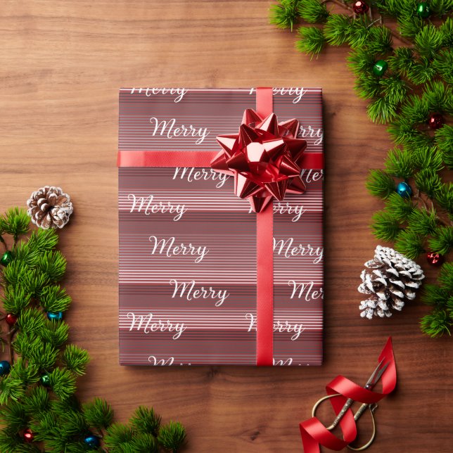 Merry -Red, Gray, Black, White Stripes Wrapping Paper (Holiday Gift)