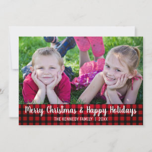 Merry Red Plaid Christmas Photo Holiday Card