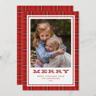 Merry Red Plaid Single Photo Holiday Card