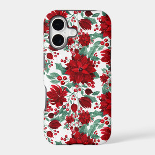 Merry Red Poinsettia Flowers Ivy Leaves Watercolor