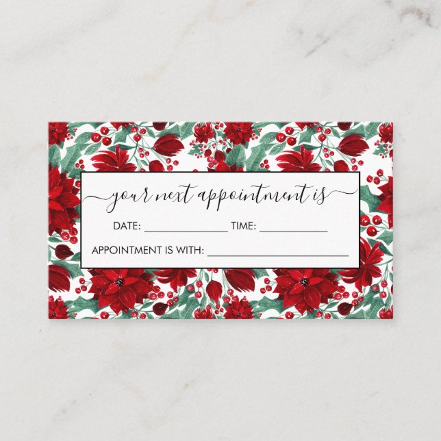 Merry Red Poinsettia Flowers Ivy Leaves Watercolor Appointment Card (Front)