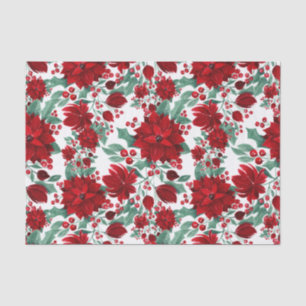 Merry Red Poinsettia Flowers Ivy Leaves Watercolor Tissue Paper