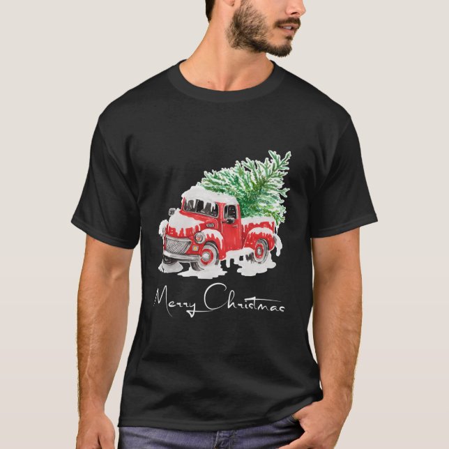 Merry Red Truck With Tree T-Shirt (Front)