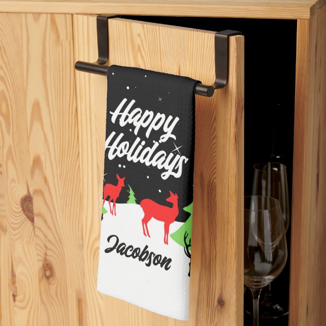 Merry Reindeer Kitchen Towels (Thirds Fold)
