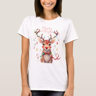 Merry Reindeer Rudolph and Christmas Lights T-Shirt