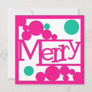 Merry Retro Bubbles Hot Pink and Green Holiday Card