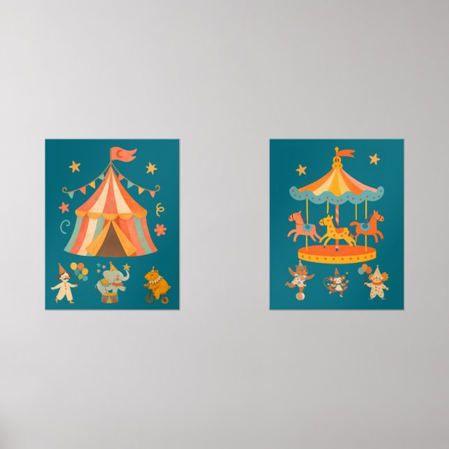 Merry Retro Circus Print Set (Front)