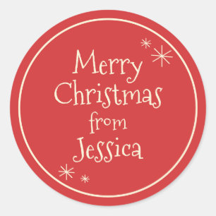 Merry Retro Vintage Personalized Cute Christmas Classic Round Sticker
