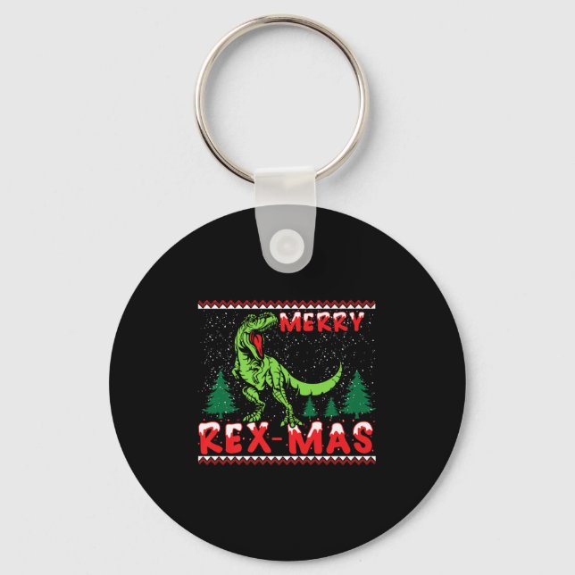 Merry Rex-mas T-rex Dinosaur Premium  Key Ring (Front)