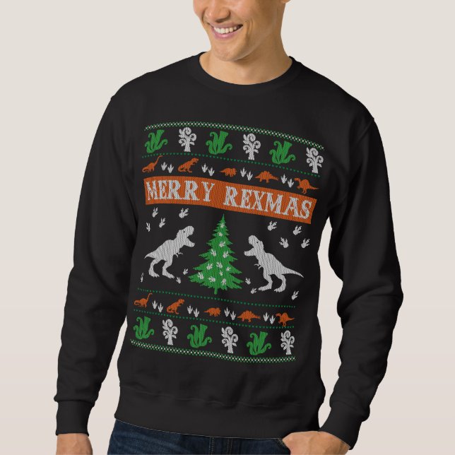 Merry Rexmas Dinosaur Ugly Christmas Sweater (Front)