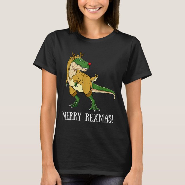 Merry Rexmas Reindeer T-rex Rudolph Dinosaur Chris T-Shirt (Front)
