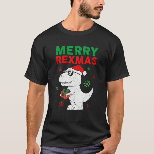 Merry Rexmas Santa Trex Dino Toddler Christmas Pjs T-Shirt (Front)