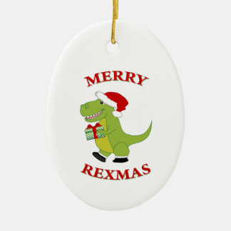 Merry Rexmas T-Rex dinosaur design Ceramic Tree Decoration