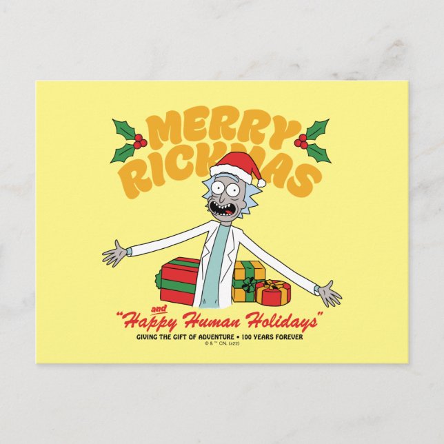 Merry Rickmas and Happy Human Holidays Holiday Postcard (Front)