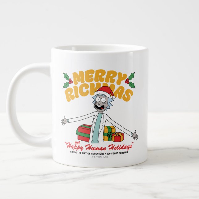Merry Rickmas and Happy Human Holidays Large Coffee Mug (Left)