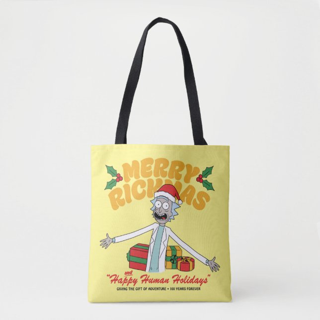 Merry Rickmas and Happy Human Holidays Tote Bag (Front)