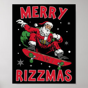 Merry Rizz Mas Kids Funny Santa Clause Skating Boa Poster