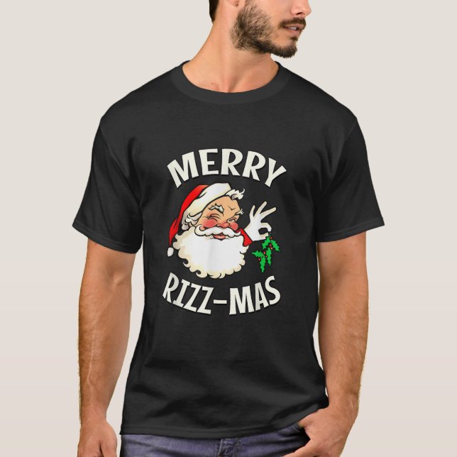 Merry Rizz Mas Santa Claus Holding Mistletoe  T-Shirt (Front)