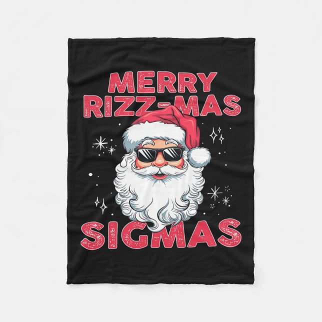 Merry Rizz Mas Sigmas - Cool Santa Face Gen Alpha  Fleece Blanket (Front)