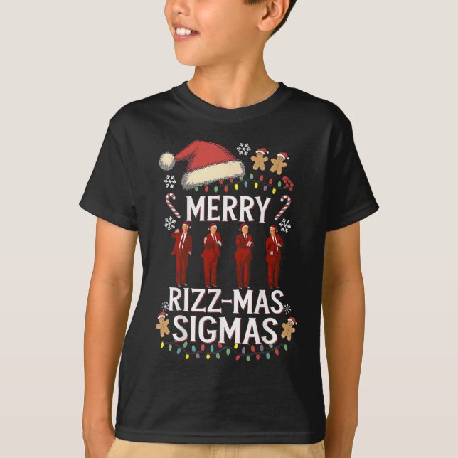 Merry Rizz Mas Sigmas Gen Alpha Trump Christmas Pj T-Shirt (Front)