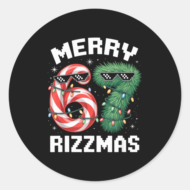 Merry Rizzmas 67 Candy Cane Tree Sungles Funny  Classic Round Sticker (Front)