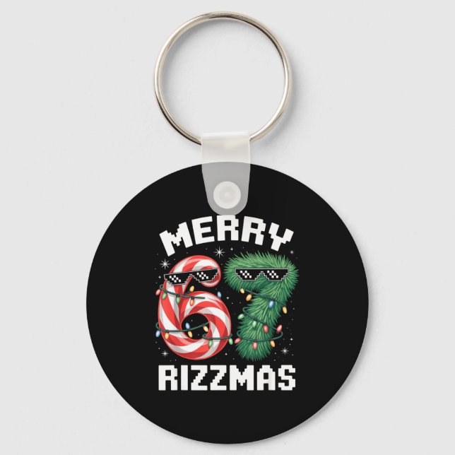 Merry Rizzmas 67 Candy Cane Tree Sungles Funny  Key Ring (Front)