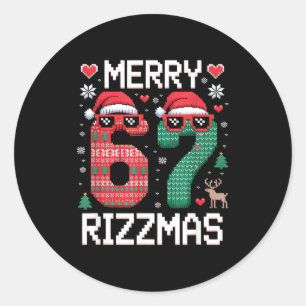 Merry Rizzmas 67 Knitted Sweater Sungles Funny  Classic Round Sticker