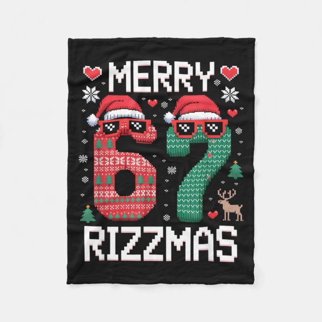 Merry Rizzmas 67 Knitted Sweater Sungles Funny  Fleece Blanket (Front)