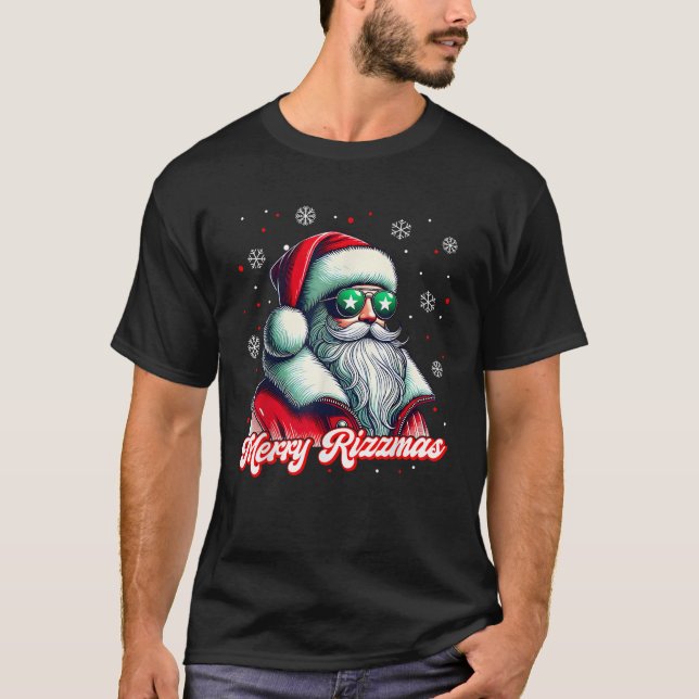 Merry Rizzmas Christmas Rizz Cool Santa Sunglasses T-Shirt (Front)