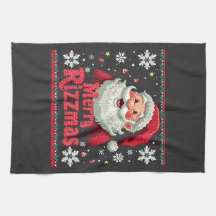 Merry Rizzmas Santa Rizz Funny Christmas Rizzler Tea Towel