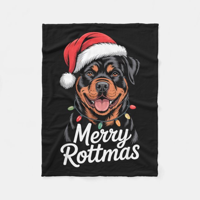 Merry Rottmas Rottweiler Holiday Humor Dog Lovers  Fleece Blanket (Front)
