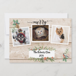 Merry!  Rustic Barnwood Three Photo Holiday