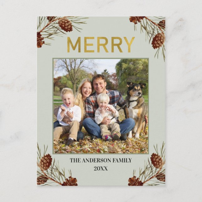 Merry Rustic Green Photo Christmas Holiday (Front)