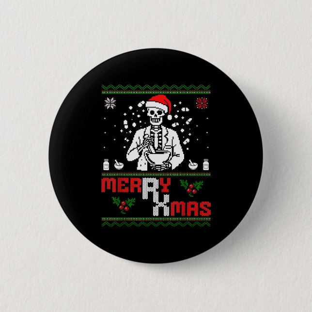 Merry Rx Mas Skeleton Pharmacist Pharmacy Tech Ugl 6 Cm Round Badge (Front)