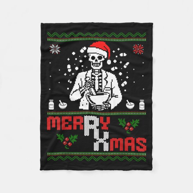 Merry Rx Mas Skeleton Pharmacist Pharmacy Tech Ugl Fleece Blanket (Front)