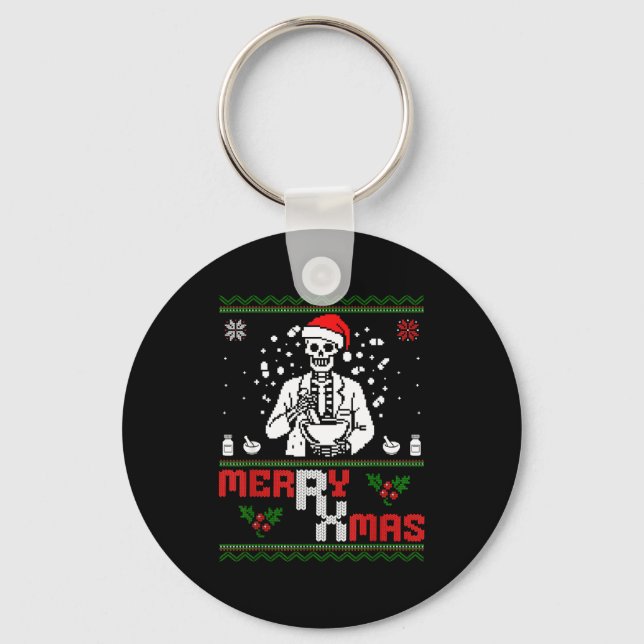 Merry Rx Mas Skeleton Pharmacist Pharmacy Tech Ugl Key Ring (Front)
