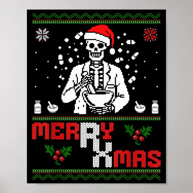 Merry Rx Mas Skeleton Pharmacist Pharmacy Tech Ugl Poster (Front)