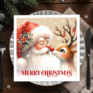 Merry Santa and Rudolph Christmas Napkins Dinner
