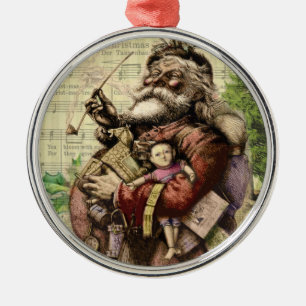 Merry Santa Claus and The Christmas Tree Metal Tree Decoration