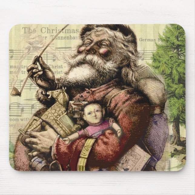 Merry Santa Claus Christmas Tree Vintage Mouse Mat (Front)