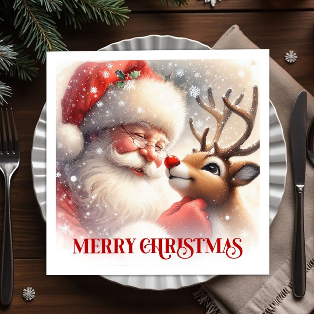 Merry Santa Claus Rudolph Holiday Dinner Party  Napkin (Merry Santa Claus Rudolph Holiday Dinner Party Napkins

)