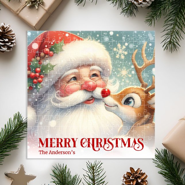 Merry Santa Claus Rudolph Personalized Kids Gift  Jigsaw Puzzle (Merry Santa Claus Rudolph Personalized Kids Gift Puzzle

)