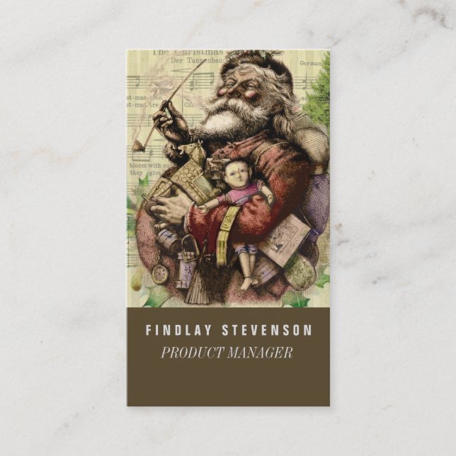 Merry Santa Claus Tree Classic Illustration Business Card (Front)