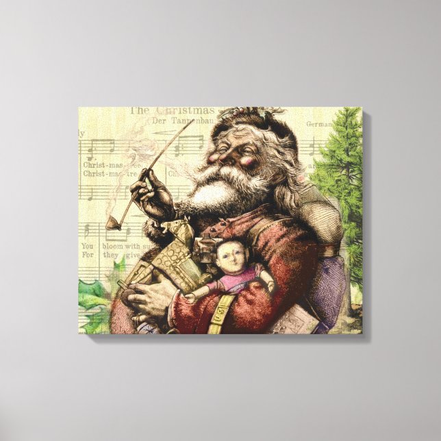 Merry Santa Claus Tree Classic Illustration Canvas Print (Front)