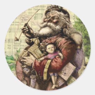 Merry Santa Claus Tree Classic Illustration Classic Round Sticker