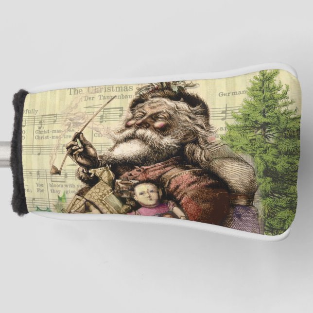 Merry Santa Claus Tree Classic Illustration Golf Head Cover (Front)