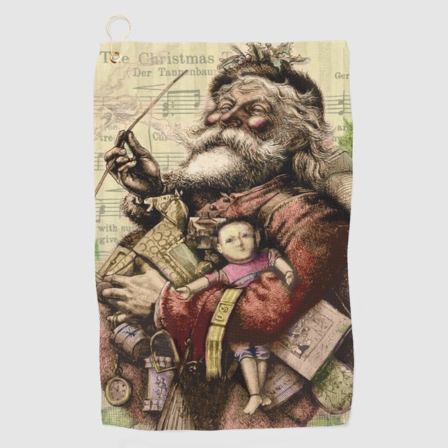 Merry Santa Claus Tree Classic Illustration Golf Towel (Front)